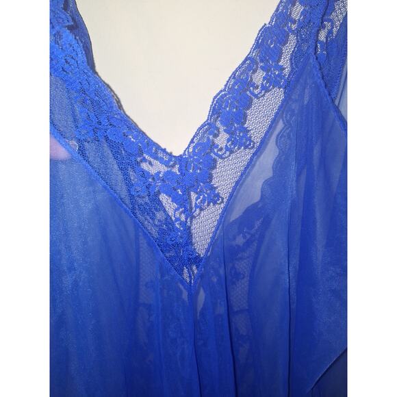 Vintage Janelle of California Royal Blue Cobalt Blue Lace Nightgown Suit Size 1X - Picture 10 of 12